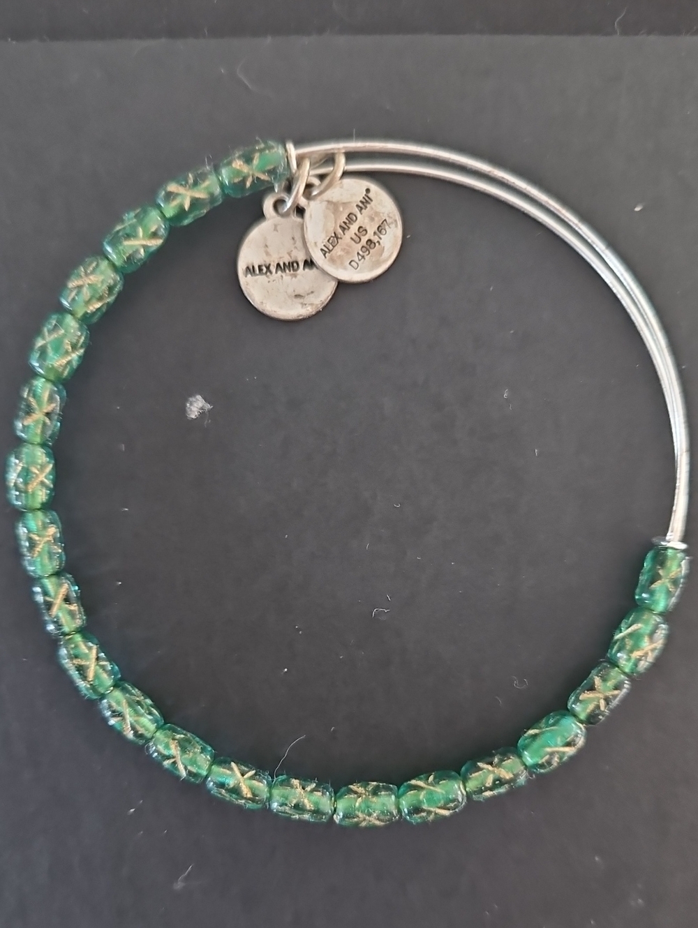 Alex and Ani Emerald Green Beaded Expandable Bangle
